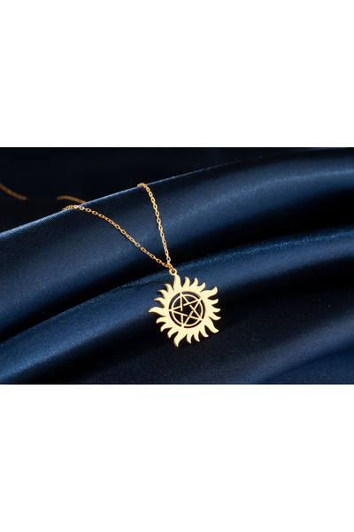 DIZY SILVER Supernatural Kolye • Pentagram Güneş Sembolü • 925 Ayar Gümüş Takı