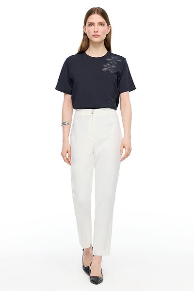Perspective Ecru Dellas Regular Fit High Waist Trousers