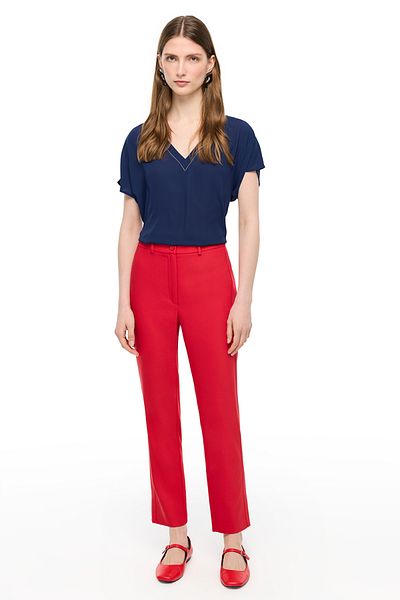 Perspective Red Dellas Regular Fit High Waist Trousers