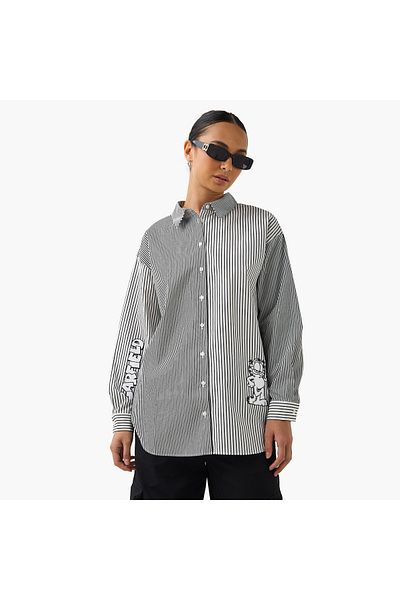 SP Characters Garfield Print Oversized High Low Shirt