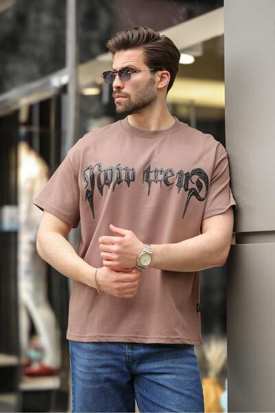 Madmext Ανδρικό μπλουζάκι καφέ εμπριμέ 100% βαμβάκι E7141