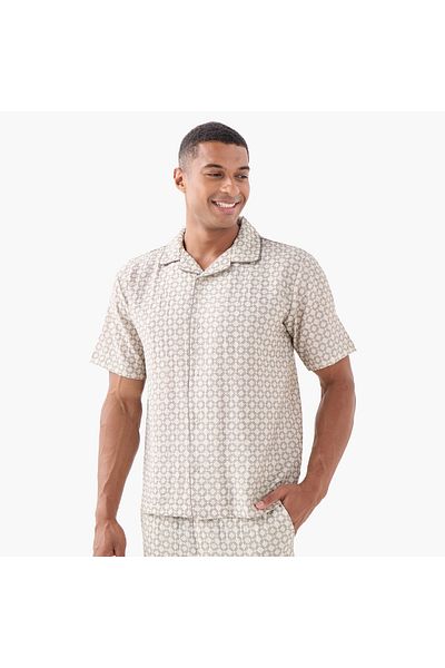 Emperor Emperor Regular Fit Printed Shirt with Camp Collar and Short Sleeves