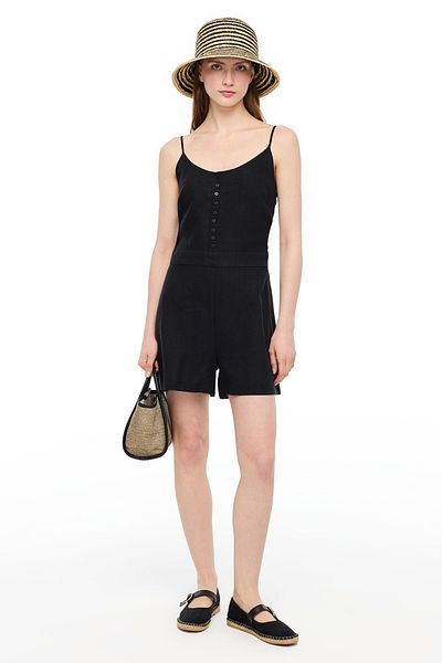 Perspective Black Holas Regular Fit U Neck Short Length Jumpsuit