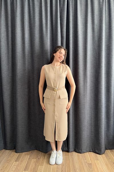 Sorridi Zr Front Button Split Sleeveless Dress