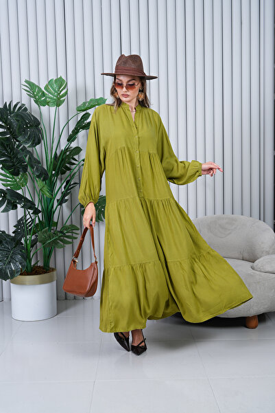 EL jadida Γυναικείο Μεγάλο Μέγεθος Hijab Φόρεμα Βισκόζης Fat Green