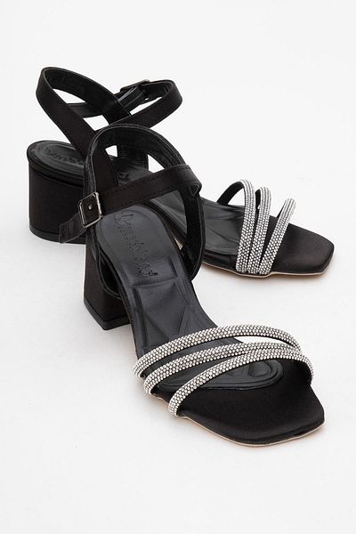 CCWAY AYAKKABI Children's Heeled Sandals Black Satin