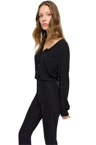 Perspective Black Amethyst Comfortable Fit V-Neck Blouse