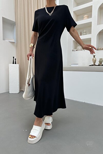 mylove Side Pleated Linen Dress Black