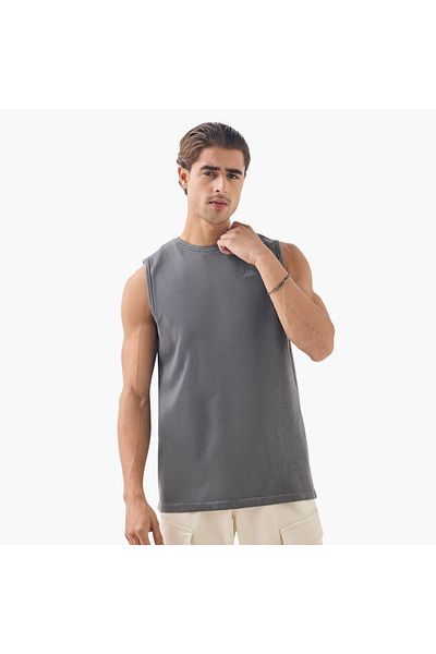 Kappa Logo Print Sleeveless Vest with Round Neck