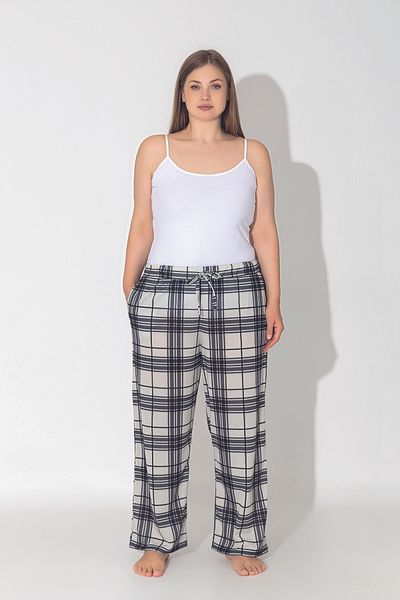 ModaLeaf Γυναικεία Μεγάλο Μέγεθος Λευκό Χρώμα Καρό Μοτίβο Χαλαρή Παντελόνι Σπίτι