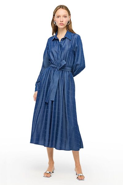 Perspective Indigo Lias Regular Fit Midi Length Dress