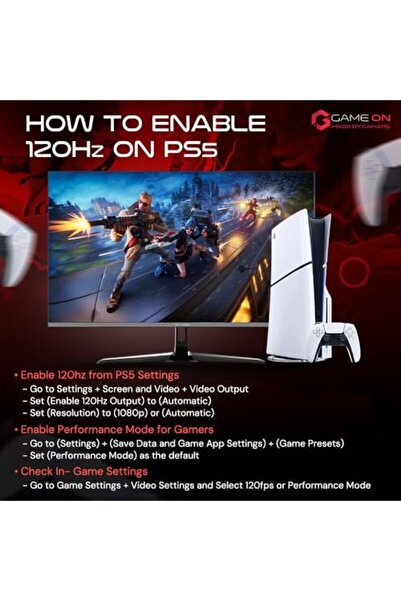 GAMEON شاشة ألعاب Pro Series Fast Va مقاس 24 بوصة - دقة FHD 1920x1080، 180 هرتز، 1 مللي ثانية، تقنية خالية من الوميض