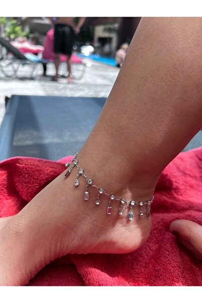 pop up store Silver Color Dangle Stone Detail Anklet
