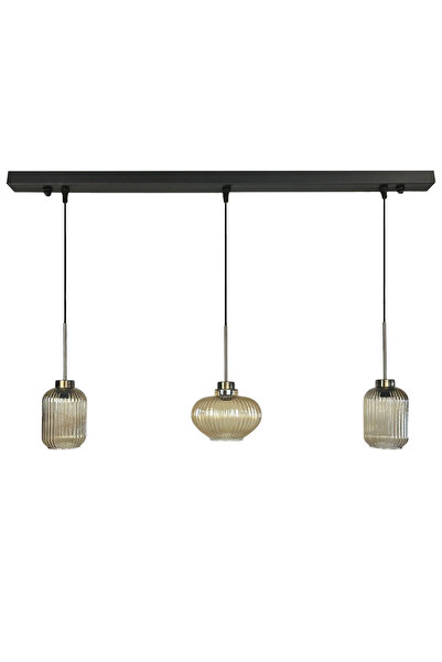 Bamyum Üçlü Lunex Cam Bal Rengi Avize İnce Eskitme Başlık Sarkıt Yemek Masası Üstü Iç Mekan Cafe Otel