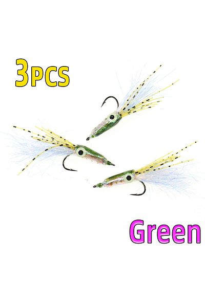 Choice 3PCS Green 3PCS Luminous Eyes Squid Fly Artificial Hard Lure Streamer Saltwater Big Game Flies For I