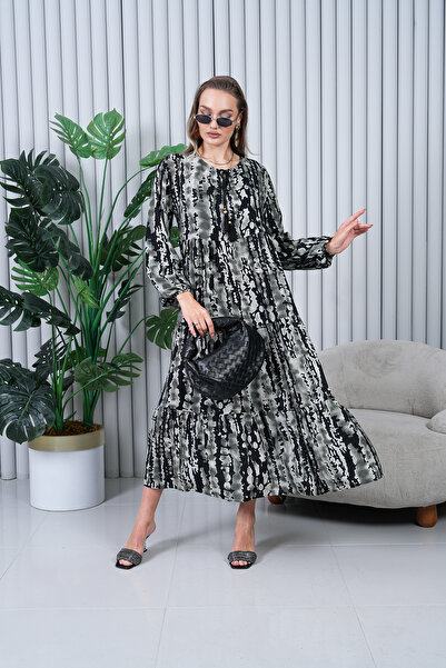 EL jadida Γυναικείο Μεγάλο Μέγεθος Χιτζάμπ Φόρεμα Βισκόζης Μαύρο