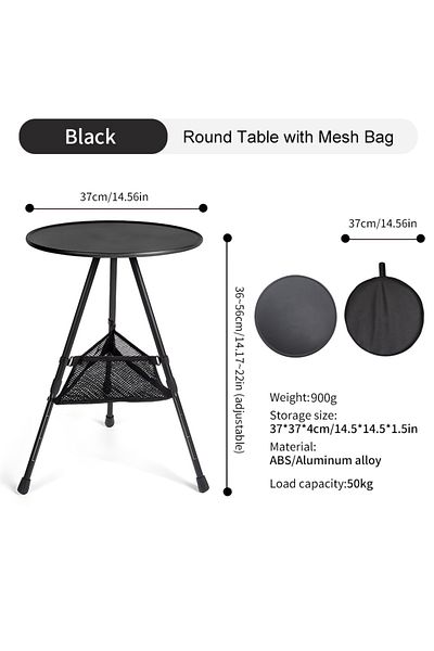 Choice Black WESTTUNE Camping Round Table Detachable Ultralight Portable Folding Table with Adjustable Legs