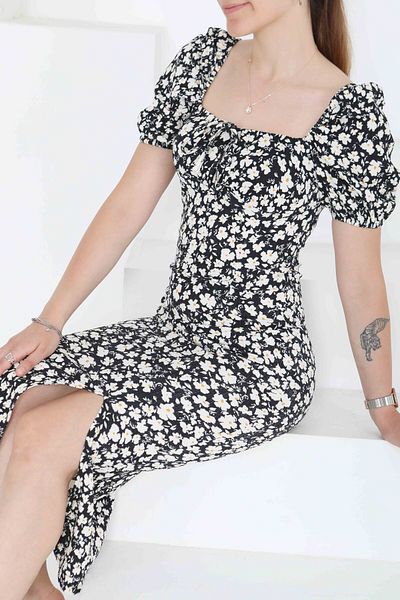 TOFİSA Princess Sleeve Slit Dress Black - 27292