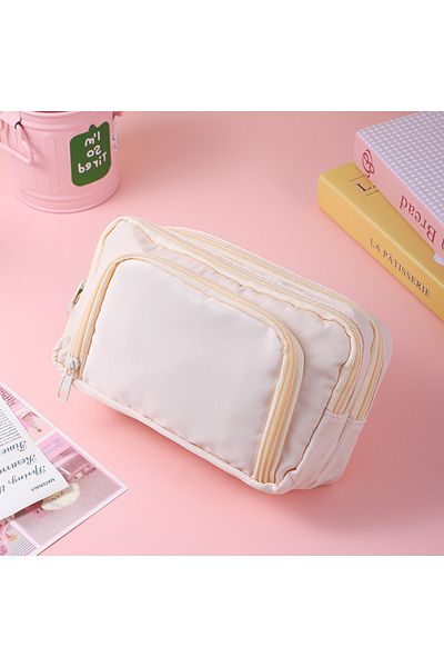 Choice Beige Large Capacity 3 Layers Pen Box Kawaii Pencil Cases Cute Pen Holder Pouch for Students Back to