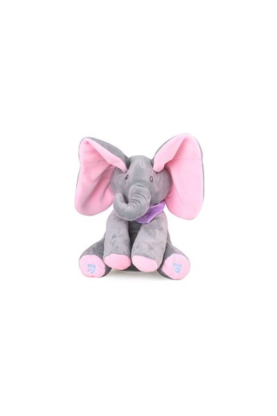 K KATHODE Elephant Toy, Peek A Boo, Sings And Talks, 30X15 Cm, ​​Grey/Pink, Lips