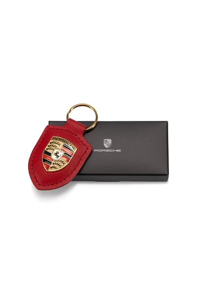 Porsche Leather Porsche Emblem Keychain Red