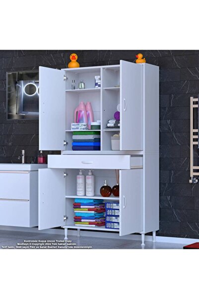 Modilayn 100 x 173 x 32,5 cm’lik 1 Çekmece 4 Kapak 5 Raf 8 Gözlü,Organizatör Mutfak Dolabı Çok Amaçlı Dolap