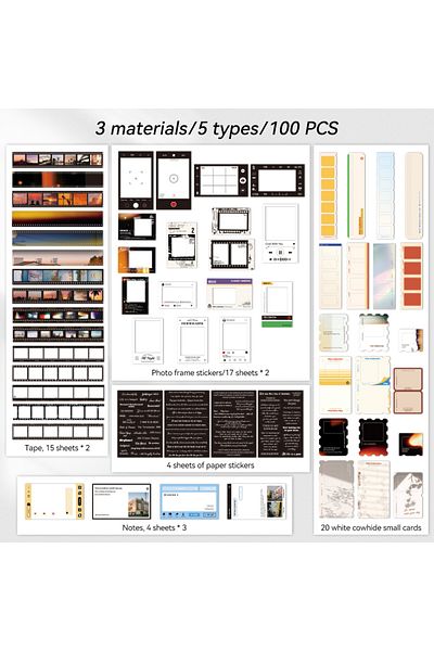Choice Movie Collection 100 pcs/pack Vintage Movie Film Cards Notes And Stickers Set Pack For Scrapbook Kit