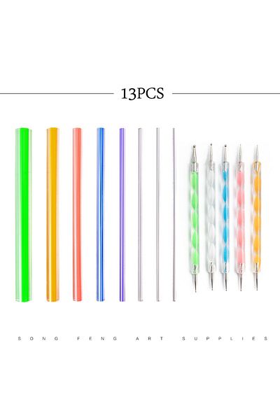 Choice A 13pcs Mandala Dotting Tools Set Acrylic Clay Stick Vertical Stripes Embellishment Color Painting .