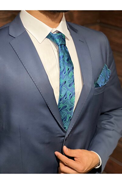 BZN Men's Blue Handkerchief Tie