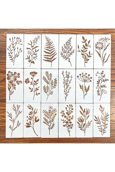 Choice 18pcs 18pcs DIY Floral Painting Stencils,Reusable Plastic Templates for Wood,Paper-Craft Supplies fo