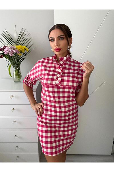 sterktekstil Women's Checkered Patterned Short Dress