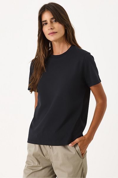 VENA Zero Collar Comfortable Fit Thick Single Jersey T-Shirt - Black