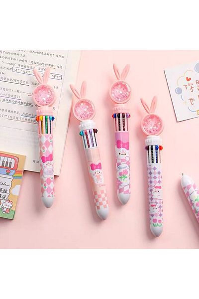 Choice 2pc random 4pcs Cartoon 10 Color Ballpoint Pen Girls Kawaii 0.5mm Pink Rabbit Ear Gel Pen Students S