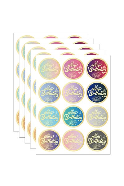Choice Mixed Color Happy Birthday Stickers Seals Labels (Pack of 60) 2" Large Round Gold Foil Stamping for
