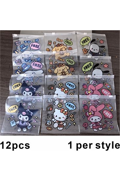 Miniso 12pcs 12pcs Sanrio HelloKitty Kuromi Melody Purin Zipper Ziplock Bag Packaing Bags Snack Sugar Bisc
