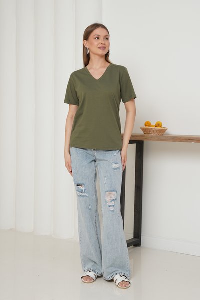Ay Moda Collection Short Sleeve V-Neck Women's T-Shirt