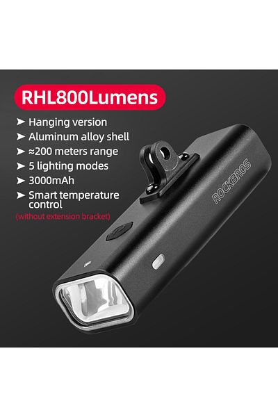 ROCKBROS 800LM(only light) ROCKBROS Bike Front Light IPX6 Type-c Rechargeable Bicycle Hanging Light Headlight