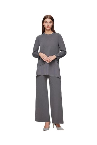 MISS DALIDA Anthracite Hem Cupro Asymmetric Knitwear Tunic T25Y-6009