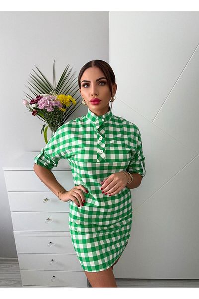 sterktekstil Women's Checkered Patterned Short Dress