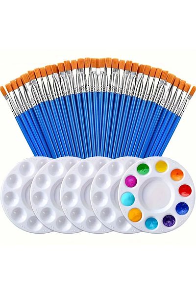 Choice 35pcs value pack Paint Brushes Palettes Set 30pcs Flat Nylon Hair Artist Brushes With 5pcs Paint Tra