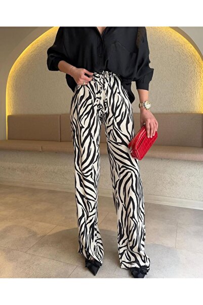 neslihansarıca pantalon ,zebra pantolon palazzo pamuk saten