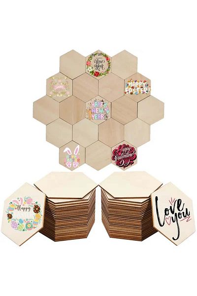 Choice 10PCS 10PCS Wooden Hexagon Wood Hexagon Cutout Shapes Unfinished Wood Ornament for DIY Arts Craft P