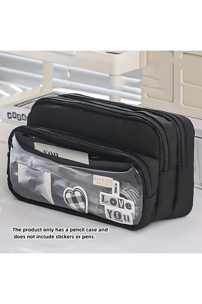 Choice black 1PCNew Large Capacity Stationery Bag, Stationery Pencil Steel Note Pen Storage Bag, Pencil Ca
