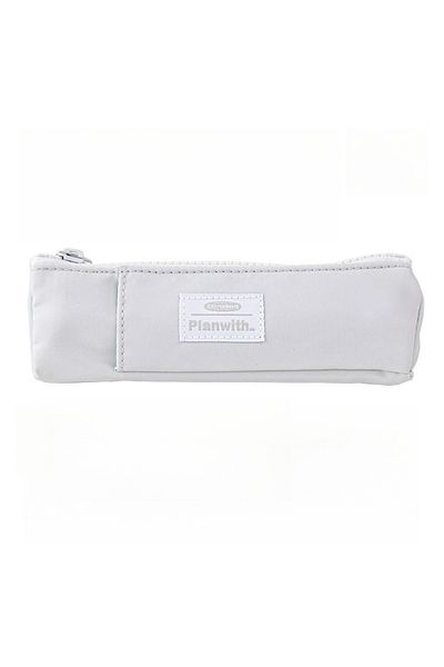 Choice Light Grey Slim Canvas Pencil Holder for Notebook with Adjustable Elastic Band, Zippered Pencil Pock