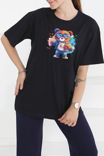 TOFİSA Printed Short Sleeve T-Shirt Black - 27349