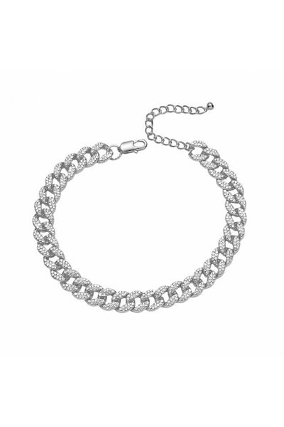Tessero Foot bracelet, anklet, Cuban Chain model, 18K gold plated, zircon stones, adjustable size