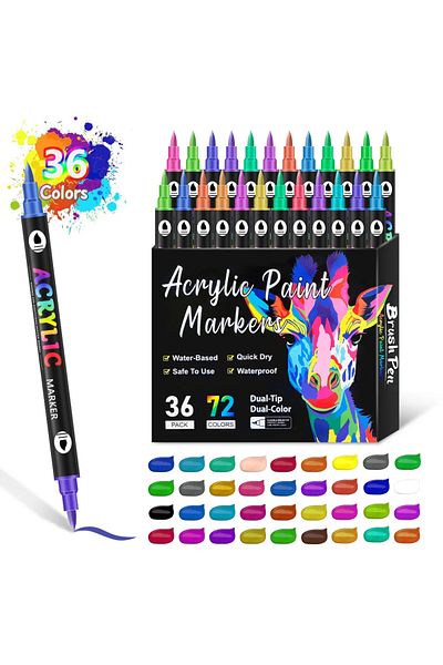 Choice 36Pcs-72 colors 24/48/72 Colors Acrylic Paint Markers,Dual Tip Pens With Dot Tip and Brush Tip for R