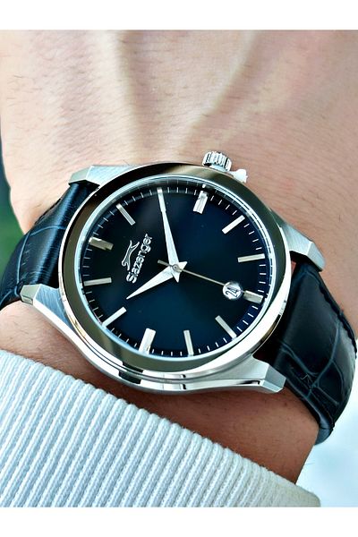 Slazenger Special Design Leather Band with Calendar Navy Blue Color Men's Wrist Watch with 24 Months Warranty 2486.02
