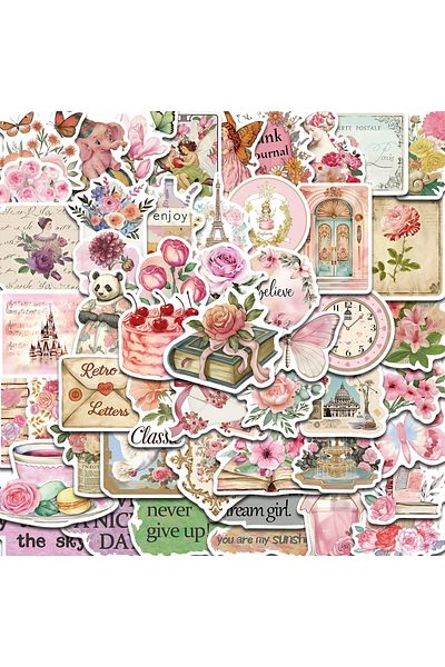 Choice 50PCS 50PCS Retro Pink Collage Doodles Sticker Cartoon Laptop Graffiti Luggage Home Waterproof Art P