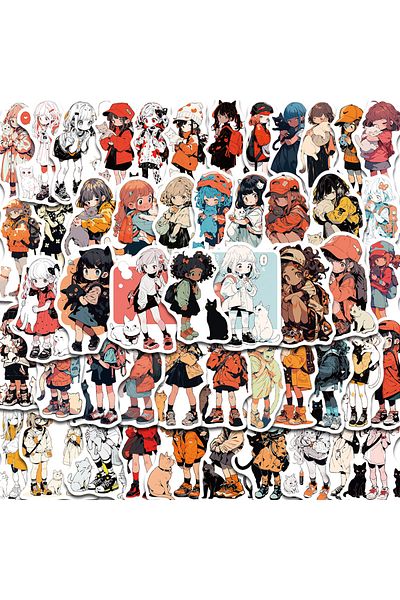Choice 51PCS 50PCS Girl Cat Print Stickers Kawaii Kawaii Cartoon Photocard Graffiti Golden Decoration Harve